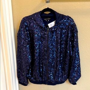 NWT bebe x Ciara Women's Sequin hoodie Jacket - dark Blue sz XS